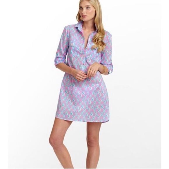 Lilly Pulitzer Captiva Pink & Blue A Little Tipsy Seashell Print Tunic - Picture 1 of 8